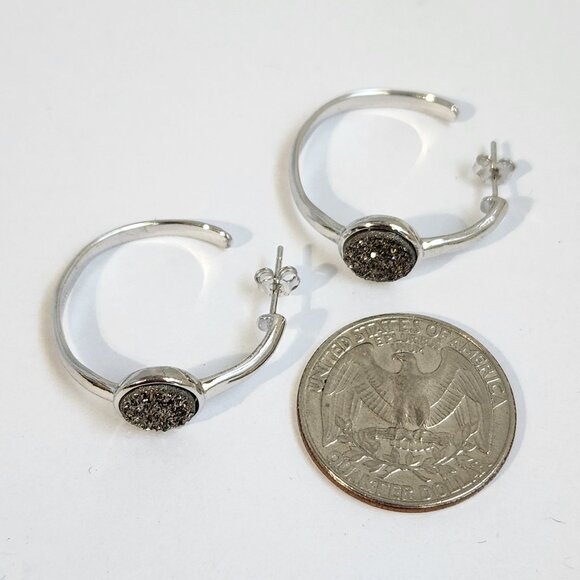 VTG 925 Silver Druzy Hoope Stud Earrings - Picture 9 of 9